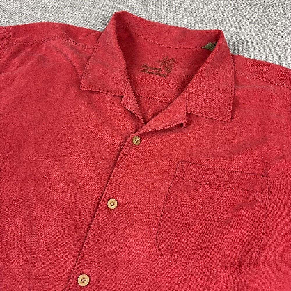 Tommy Bahama Shirt Mens XL Red Silk Short Sleeve Button Up Camp Pockets Relaxed